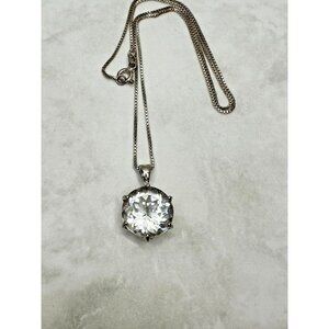 Large Faceted Topaz in Silver Tone Setting with a Sterling Chain - 16"